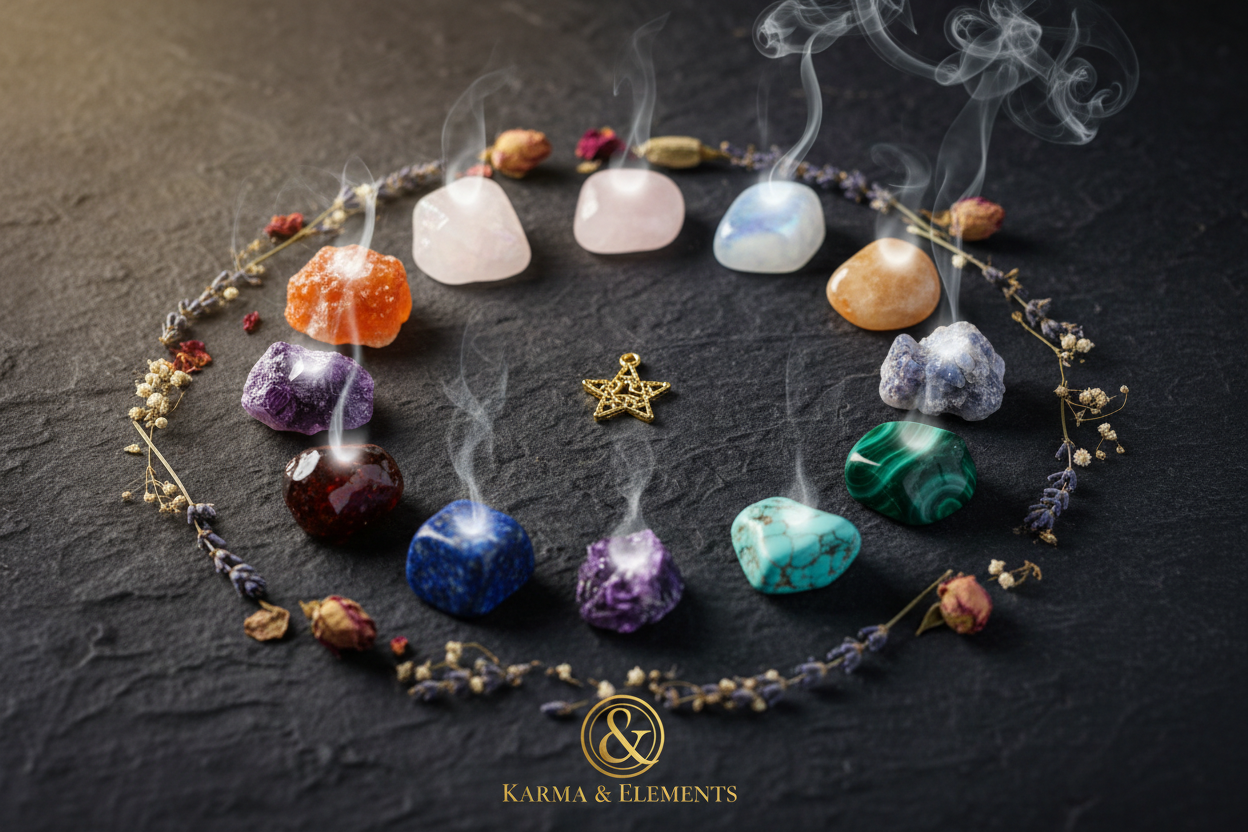 August 2026 zodiac horoscope crystals for all 12 signs — Karma & Elements