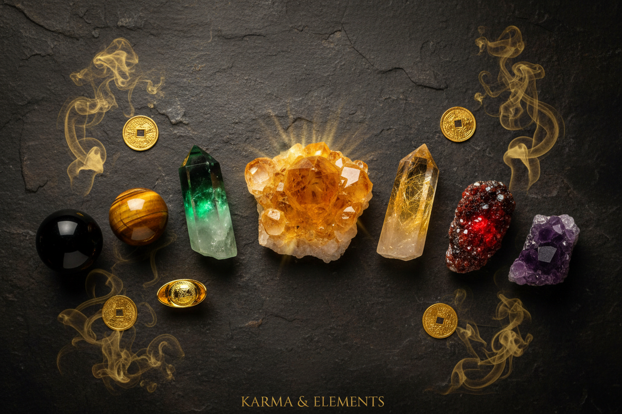 Best crystals for luck and wealth citrine tiger's eye green phantom quartz gold rutilated quartz — Karma & Elements
