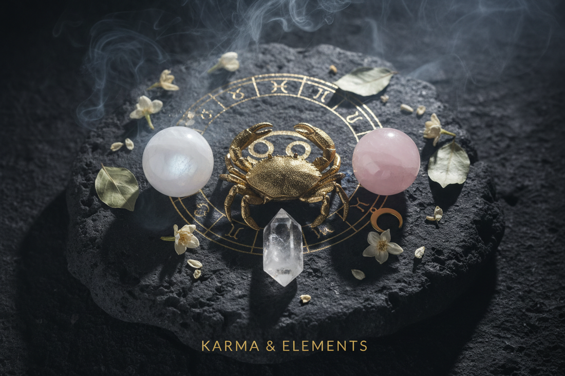 Cancer zodiac sign personality love career lucky crystals moonstone rose quartz clear quartz — Karma & Elements