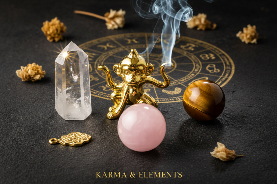 Chinese zodiac Monkey personality love career 2026 Year of the Fire Horse crystals — Karma & Elements