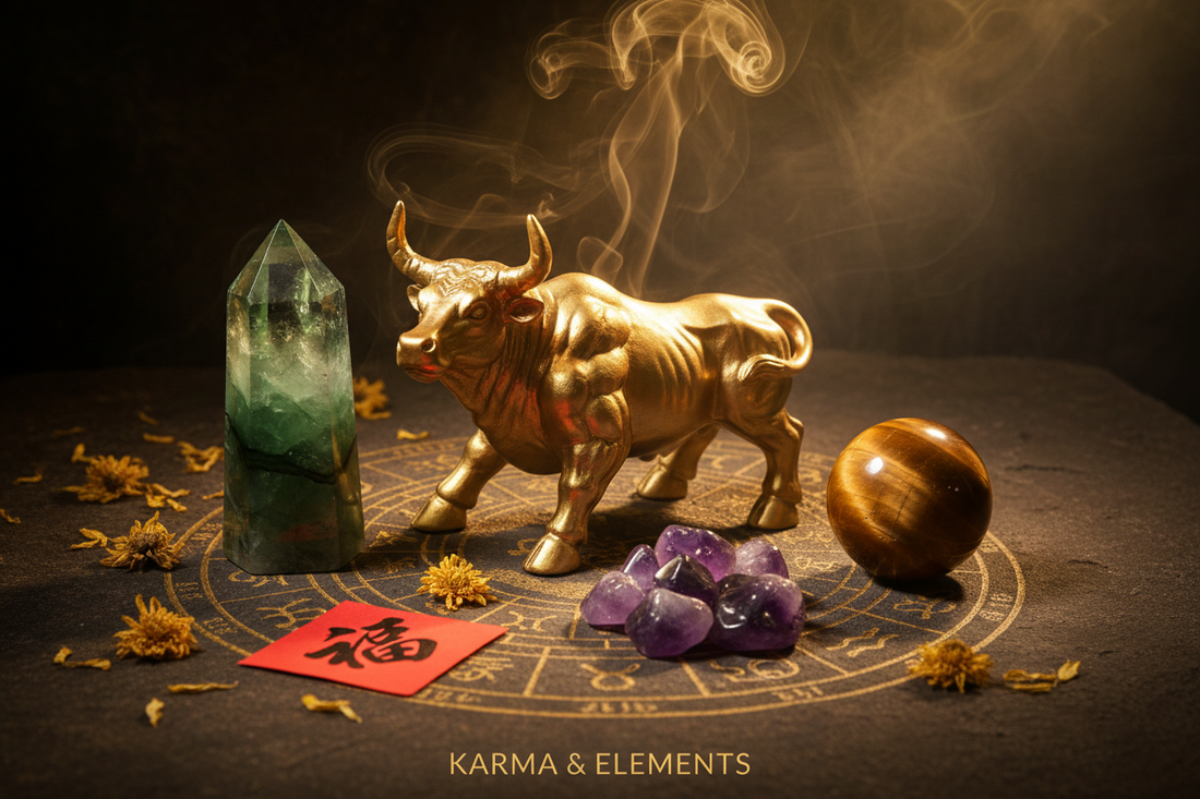 Chinese zodiac Ox personality love career 2026 Year of the Fire Horse crystals — Karma & Elements