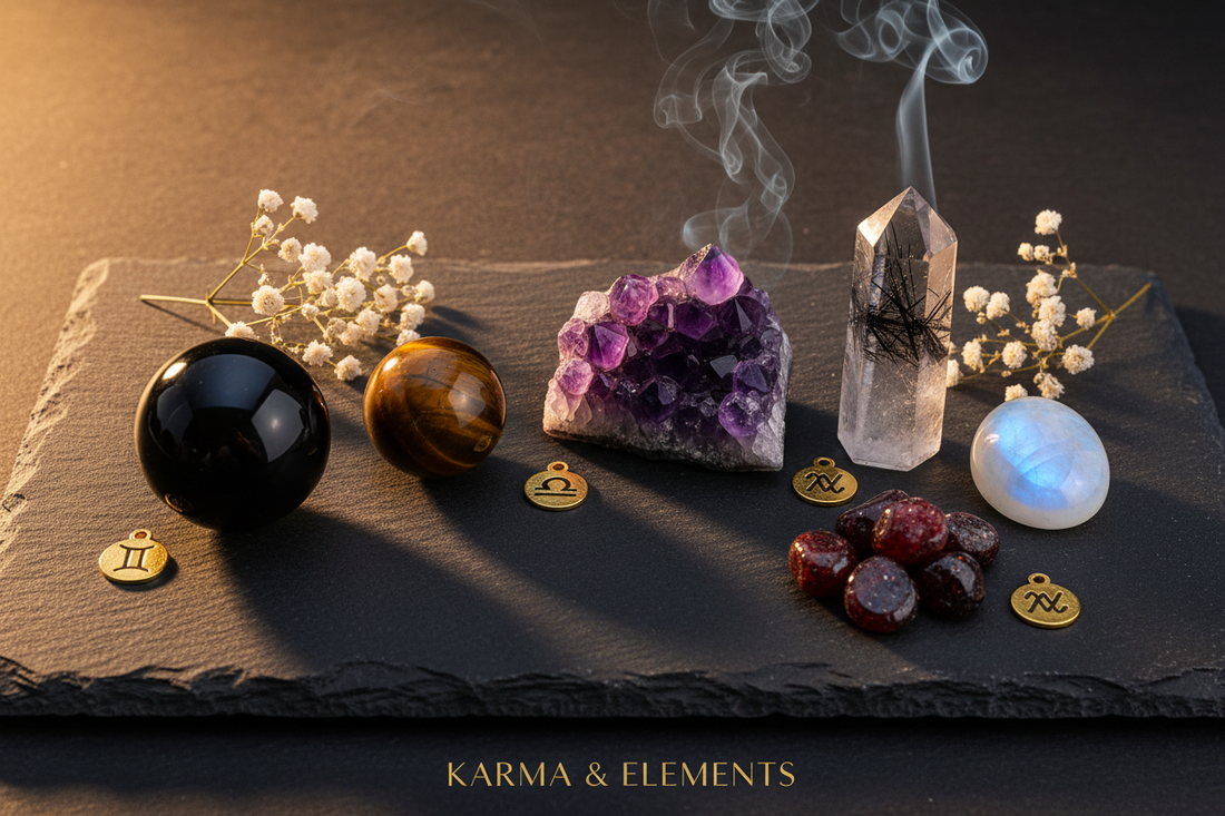 Grounding crystal bracelets for Air signs Gemini Libra Aquarius overthinking relief — Karma & Elements