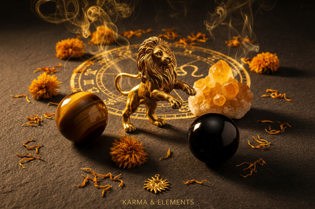 Leo zodiac sign personality love career lucky crystals tiger's eye citrine obsidian — Karma & Elements