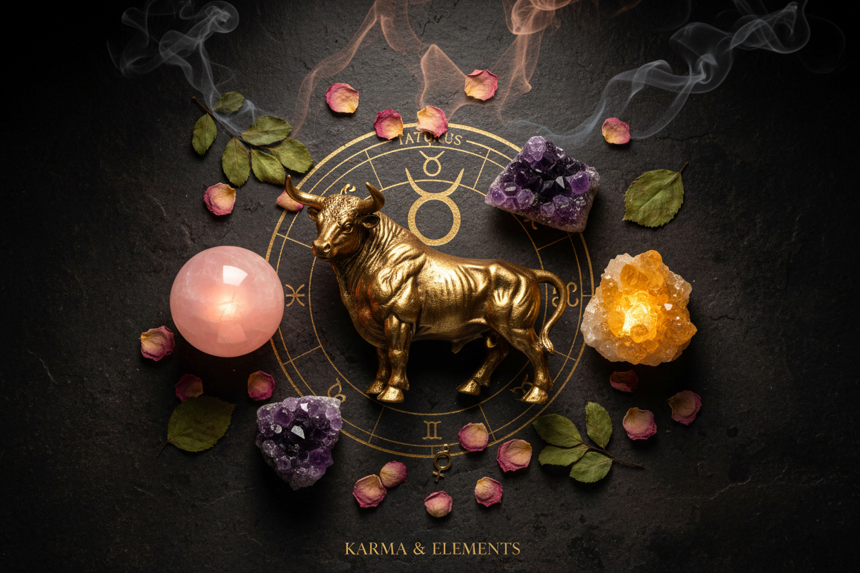 Taurus zodiac sign personality love career lucky crystals rose quartz amethyst citrine — Karma & Elements