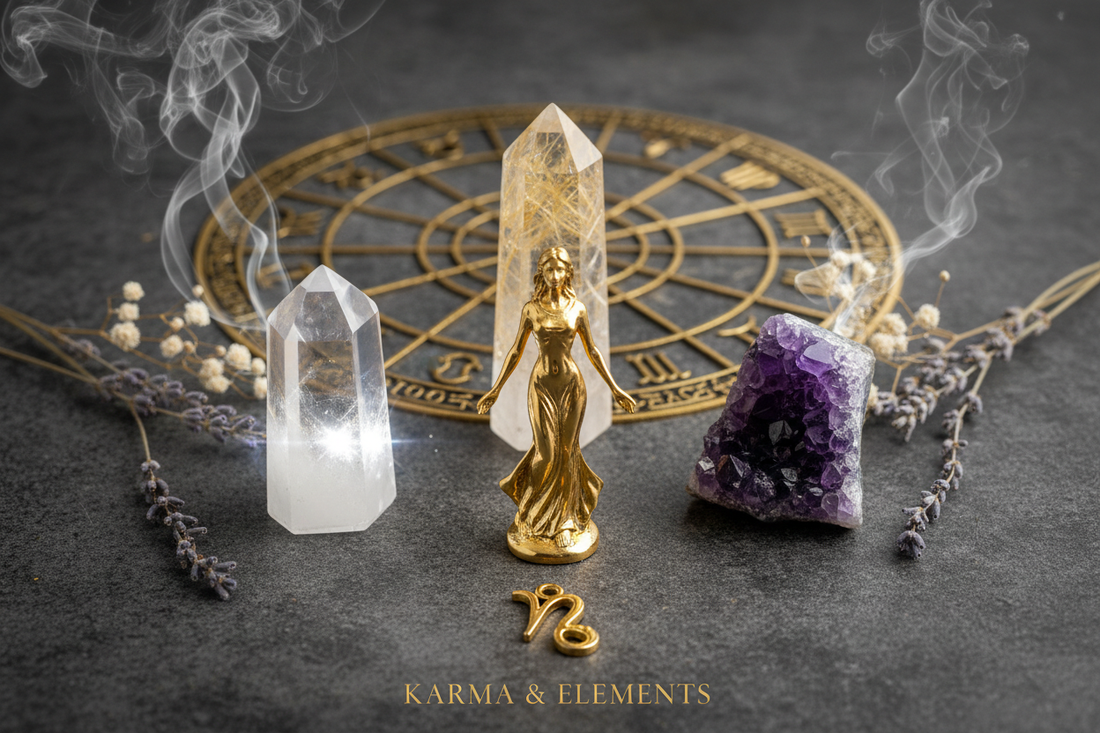 Virgo zodiac sign personality love career lucky crystals clear quartz amethyst rutilated quartz — Karma & Elements