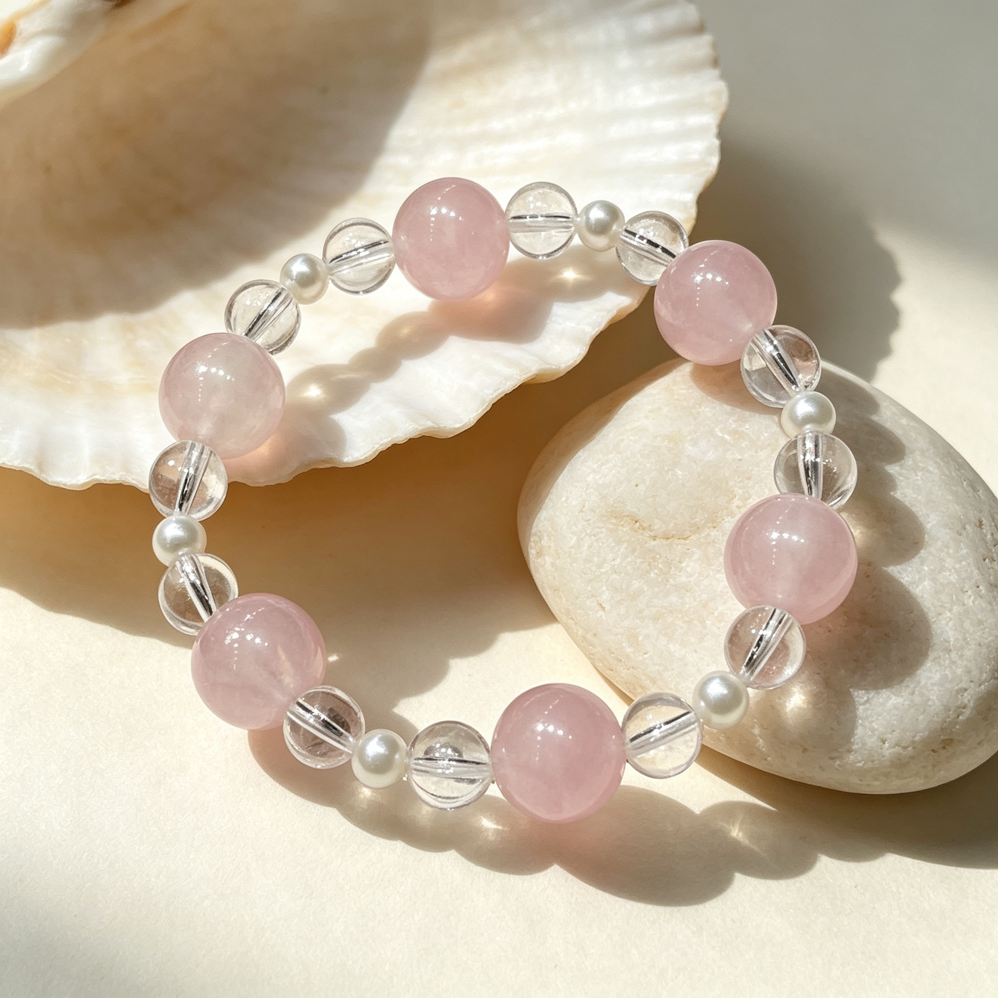 Rose Quartz Clear Quartz Bracelet | Love Harmony Crystal Bracelet