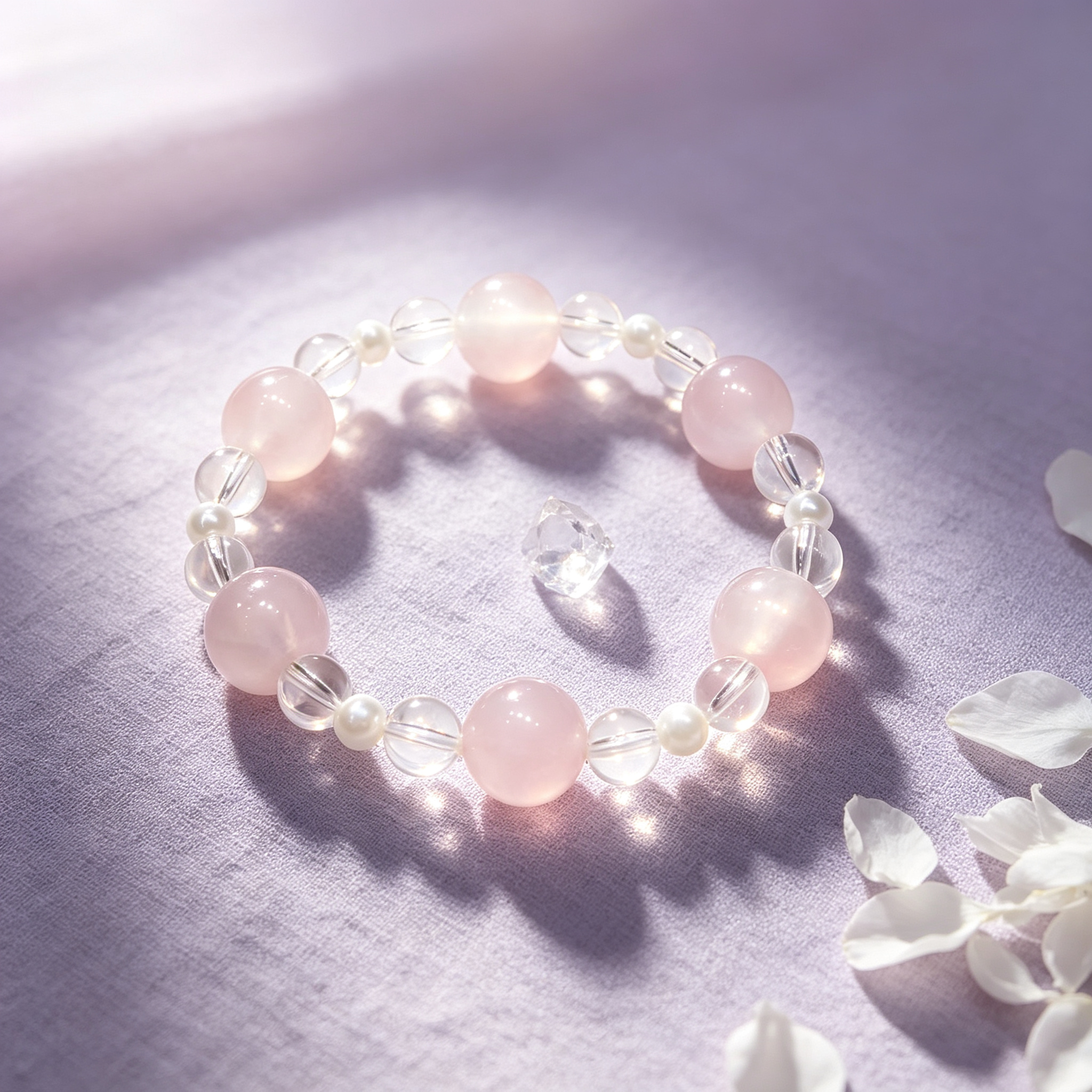 Rose Quartz Clear Quartz Bracelet | Love Harmony Crystal Bracelet