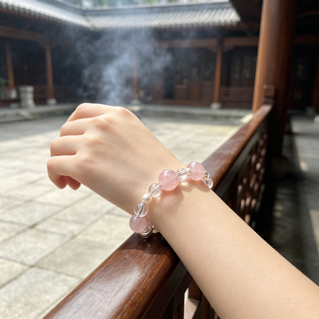 Rose Quartz Clear Quartz Bracelet | Love Harmony Crystal Bracelet