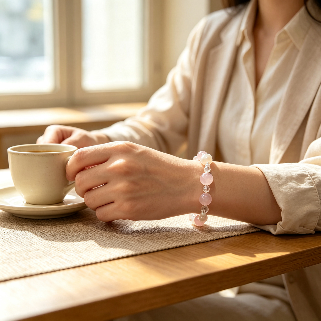 Rose Quartz Clear Quartz Bracelet | Love Harmony Crystal Bracelet