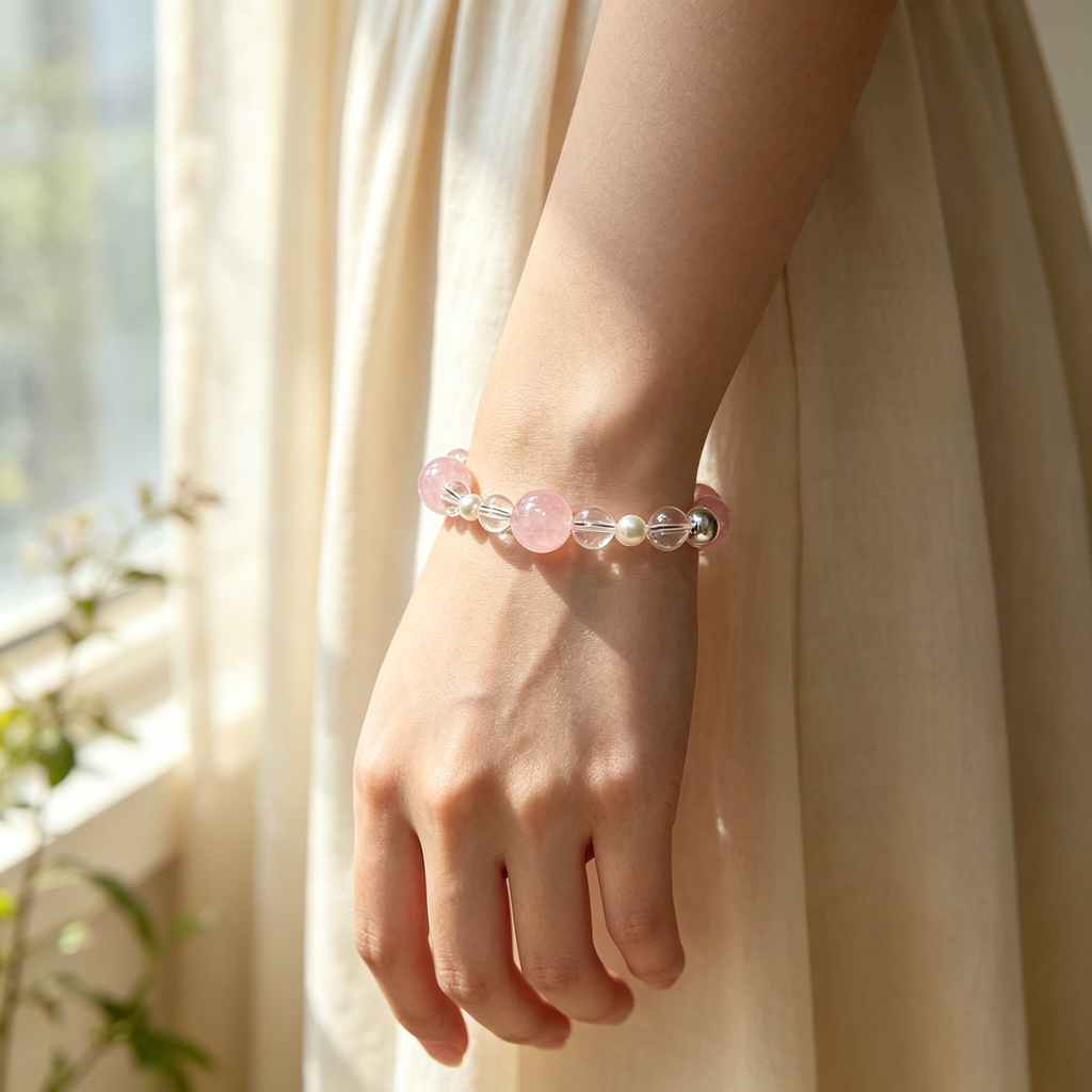 Rose Quartz Clear Quartz Bracelet | Love Harmony Crystal Bracelet