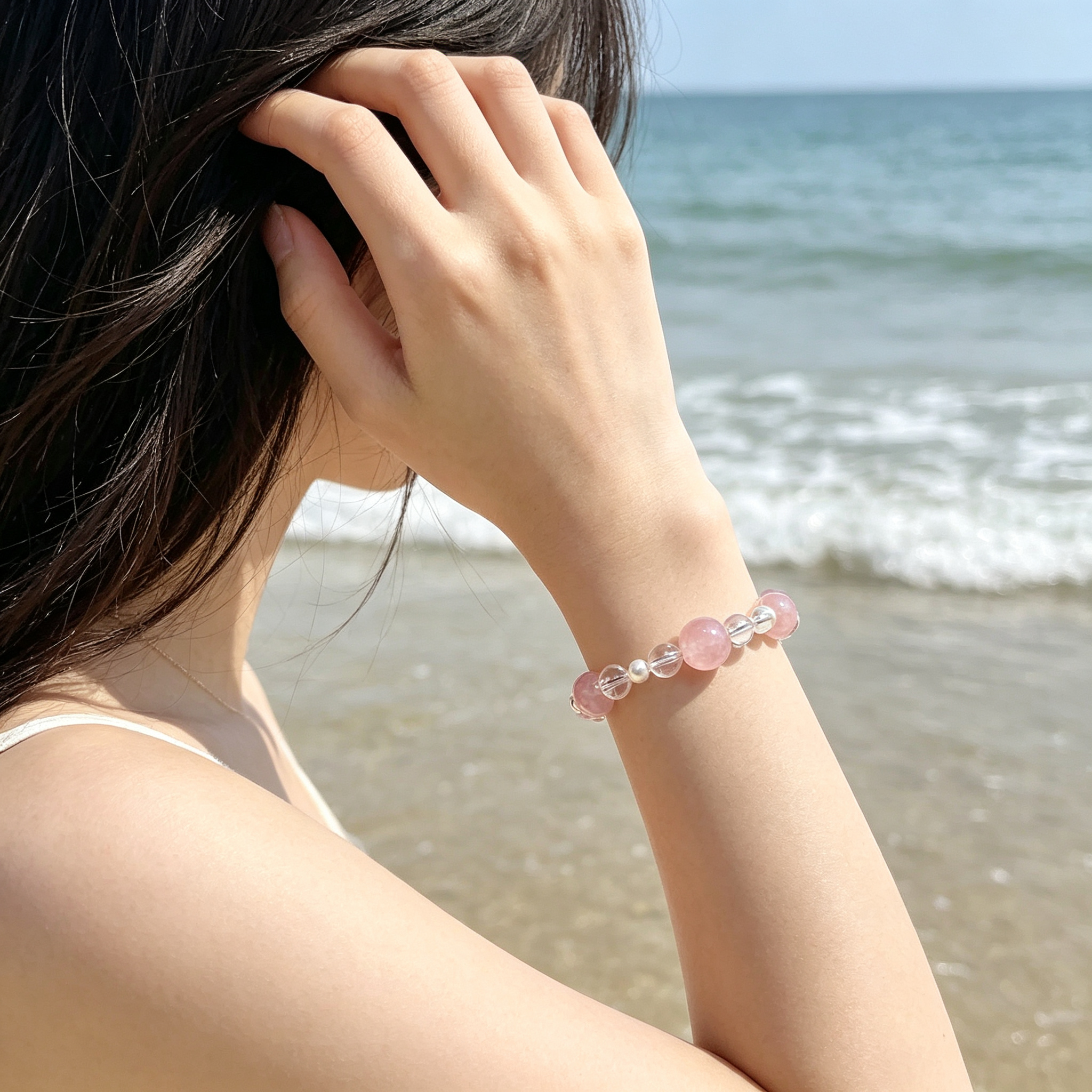 Rose Quartz Clear Quartz Bracelet | Love Harmony Crystal Bracelet