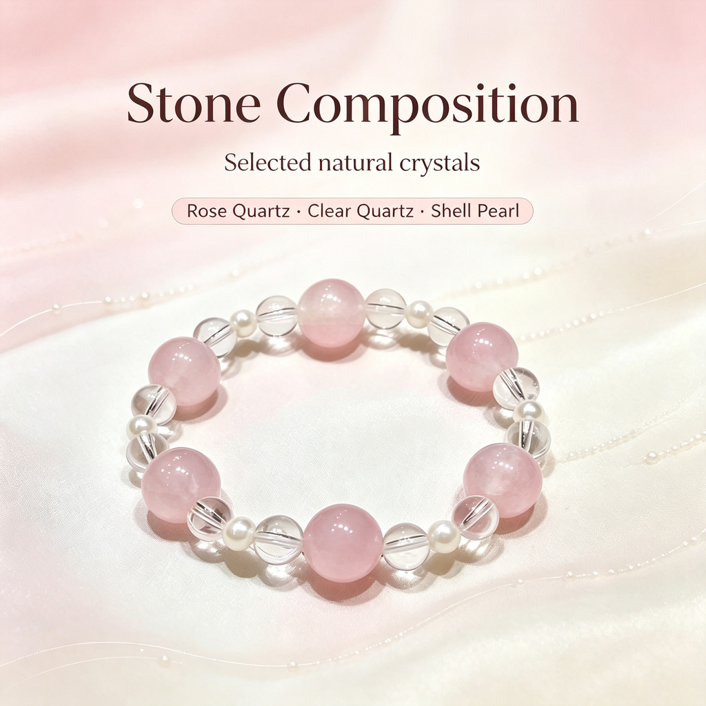 Rose Quartz Clear Quartz Bracelet | Love Harmony Crystal Bracelet