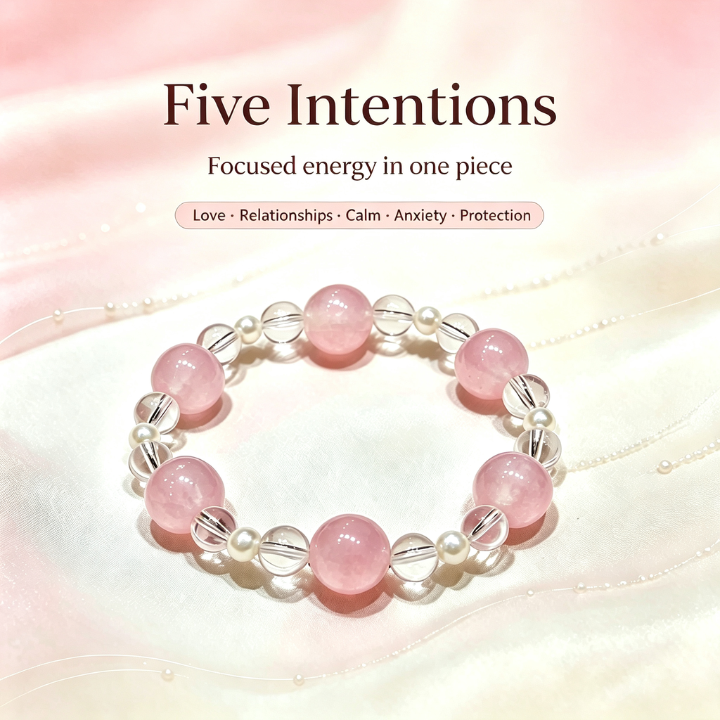 Rose Quartz Clear Quartz Bracelet | Love Harmony Crystal Bracelet