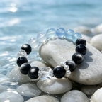 Aquamarine Silver Obsidian Bracelet | Protection Calm Wealth Crystal Bracelet