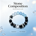 Aquamarine Silver Obsidian Bracelet | Protection Calm Wealth Crystal Bracelet