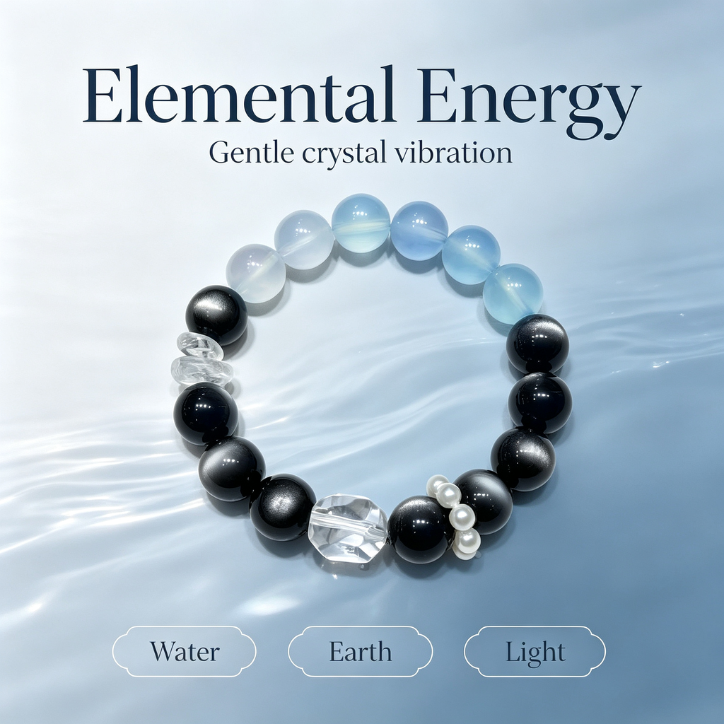 Aquamarine Silver Obsidian Bracelet | Protection Calm Wealth Crystal Bracelet