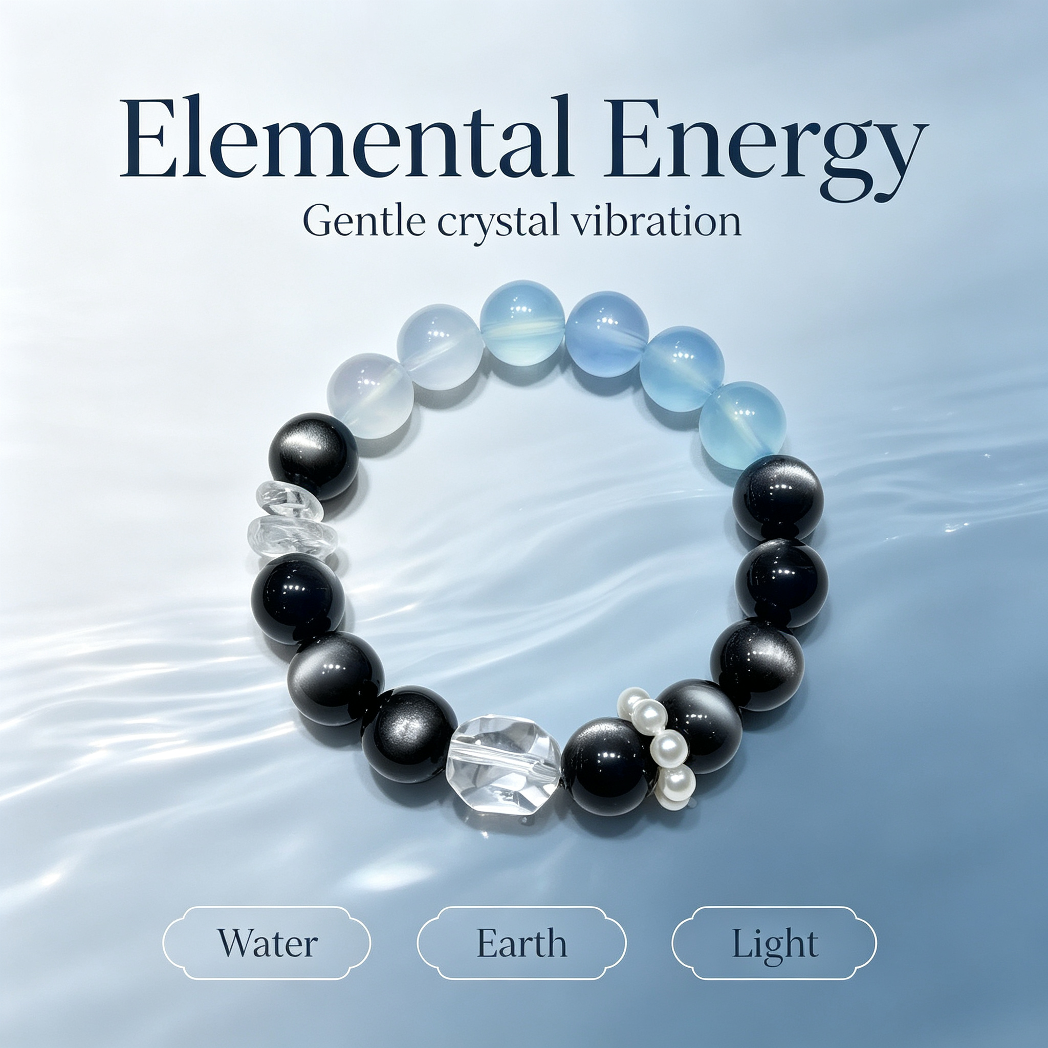 Aquamarine Silver Obsidian Bracelet | Protection Calm Wealth Crystal Bracelet