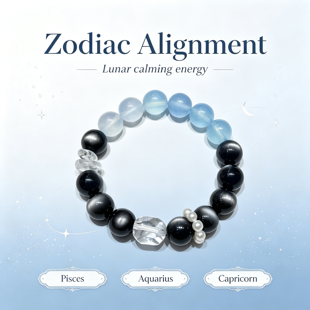Aquamarine Silver Obsidian Bracelet | Protection Calm Wealth Crystal Bracelet