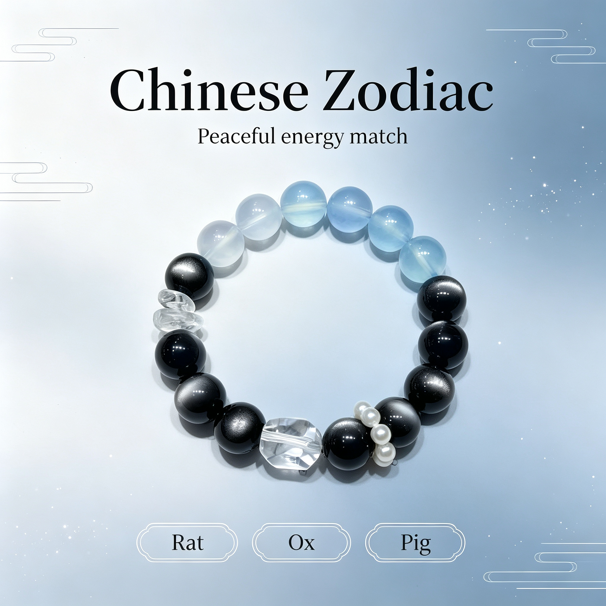 Aquamarine Silver Obsidian Bracelet | Protection Calm Wealth Crystal Bracelet