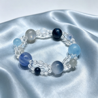 Blue Rutilated Quartz Mixed Crystal Bracelet | Aquamarine Kyanite Grey Moonstone Bracelet for Career & Calm