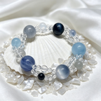 Blue Rutilated Quartz Mixed Crystal Bracelet | Aquamarine Kyanite Grey Moonstone Bracelet for Career & Calm