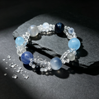 Blue Rutilated Quartz Mixed Crystal Bracelet | Aquamarine Kyanite Grey Moonstone Bracelet for Career & Calm