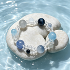 Blue Rutilated Quartz Mixed Crystal Bracelet | Aquamarine Kyanite Grey Moonstone Bracelet for Career & Calm