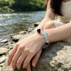 Blue Rutilated Quartz Mixed Crystal Bracelet | Aquamarine Kyanite Grey Moonstone Bracelet for Career & Calm
