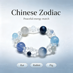 Blue Rutilated Quartz Mixed Crystal Bracelet | Aquamarine Kyanite Grey Moonstone Bracelet for Career & Calm