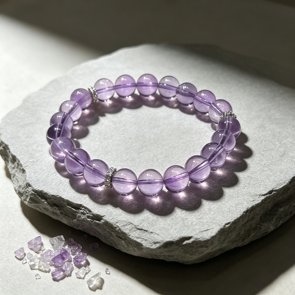 Natural Amethyst Bracelet, Calming Crystal Bracelet for Anxiety & Love