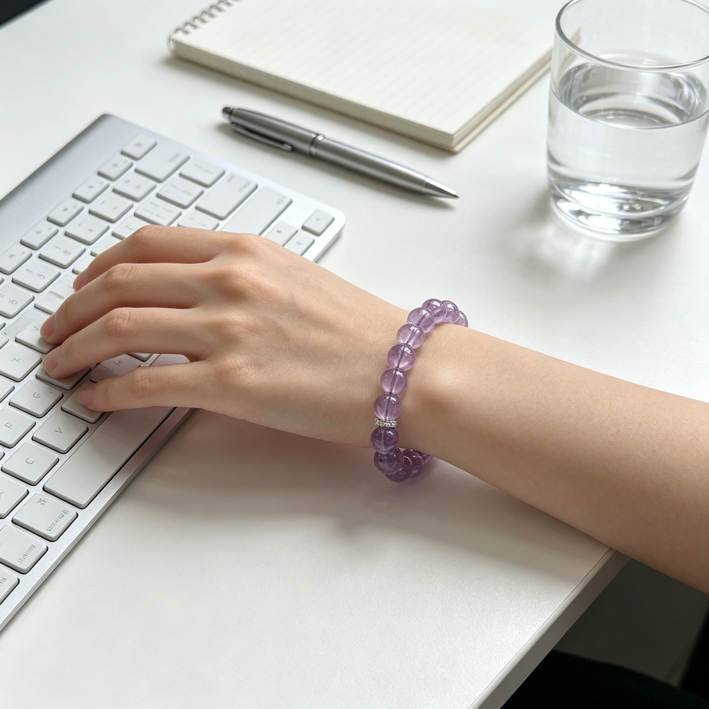 Natural Amethyst Bracelet, Calming Crystal Bracelet for Anxiety & Love