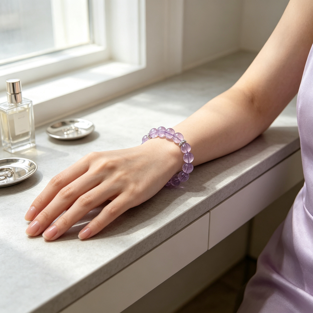 Natural Amethyst Bracelet, Calming Crystal Bracelet for Anxiety & Love