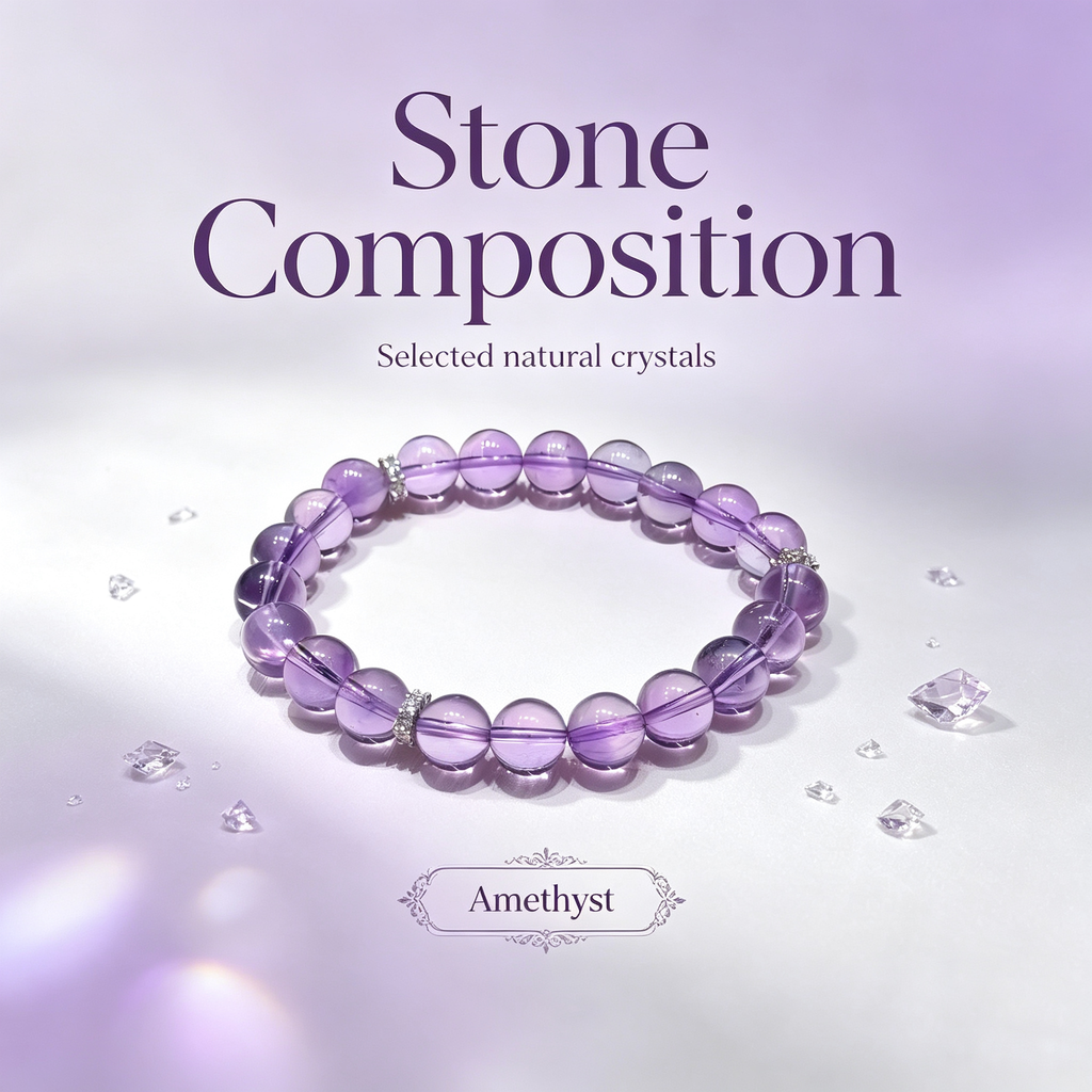 Natural Amethyst Bracelet, Calming Crystal Bracelet for Anxiety & Love