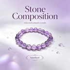 Natural Amethyst Bracelet, Calming Crystal Bracelet for Anxiety & Love