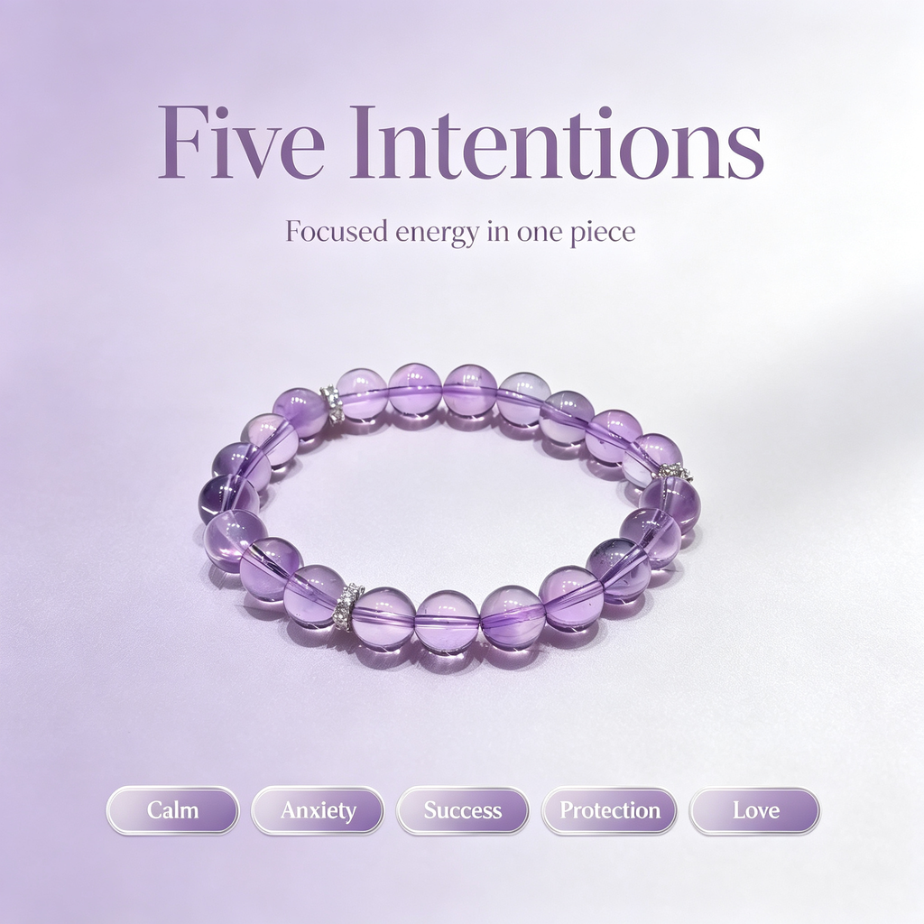 Natural Amethyst Bracelet, Calming Crystal Bracelet for Anxiety & Love