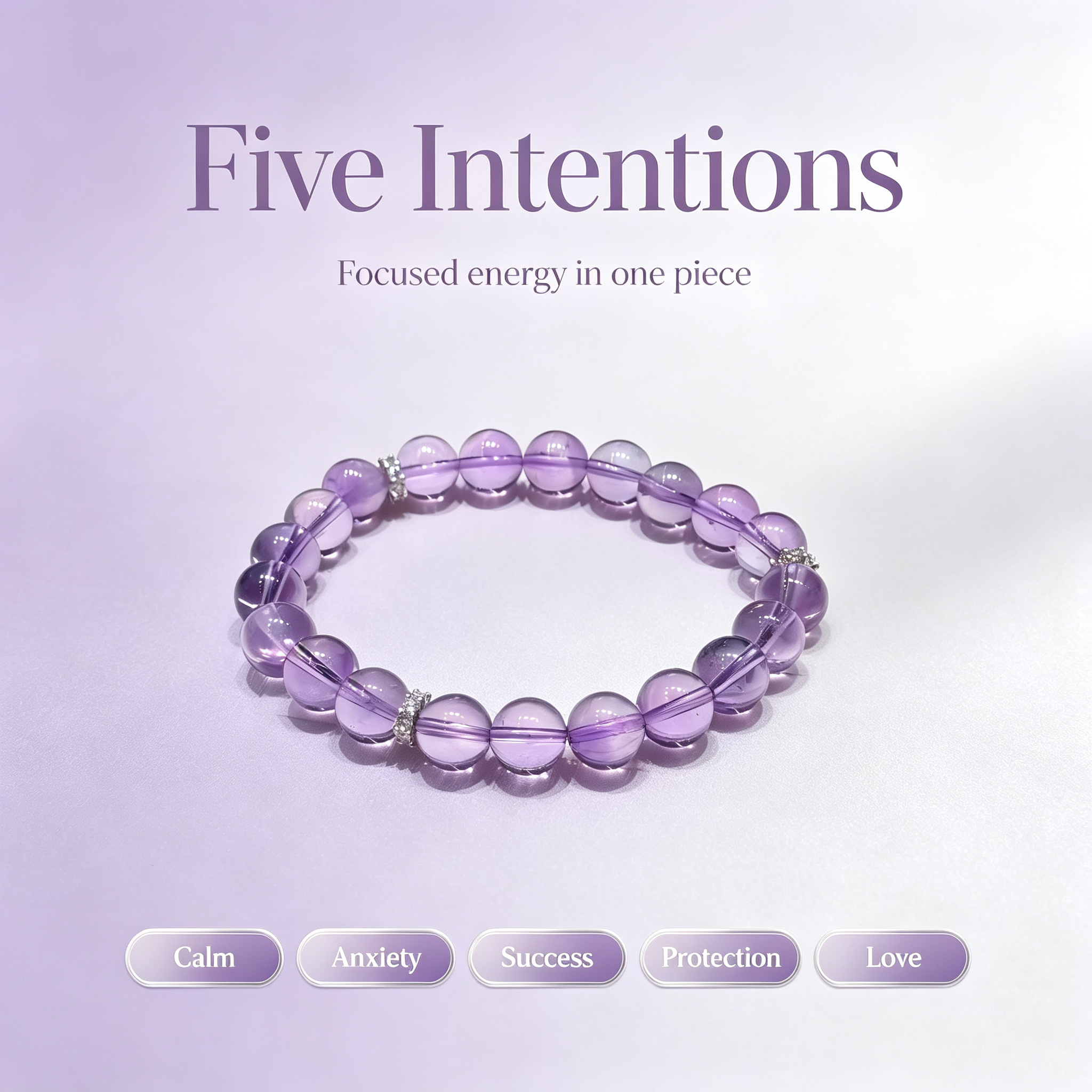 Natural Amethyst Bracelet, Calming Crystal Bracelet for Anxiety & Love