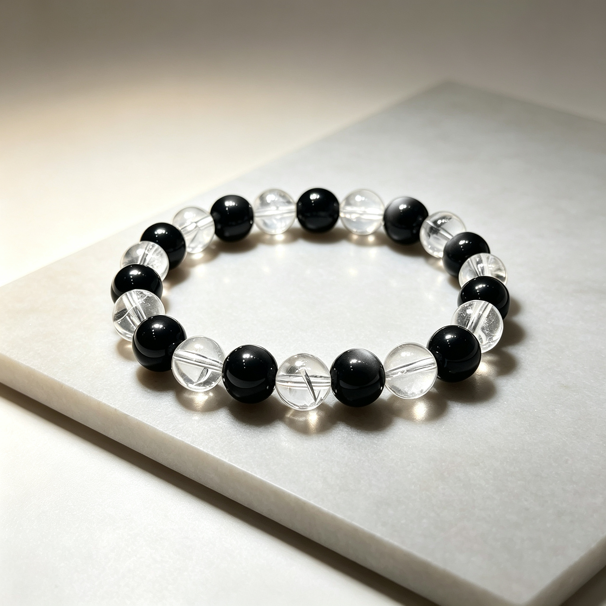 Silver Obsidian & Clear Azeztulite Bracelet | Protective Crystal Bracelet for Anxiety & Clear Path