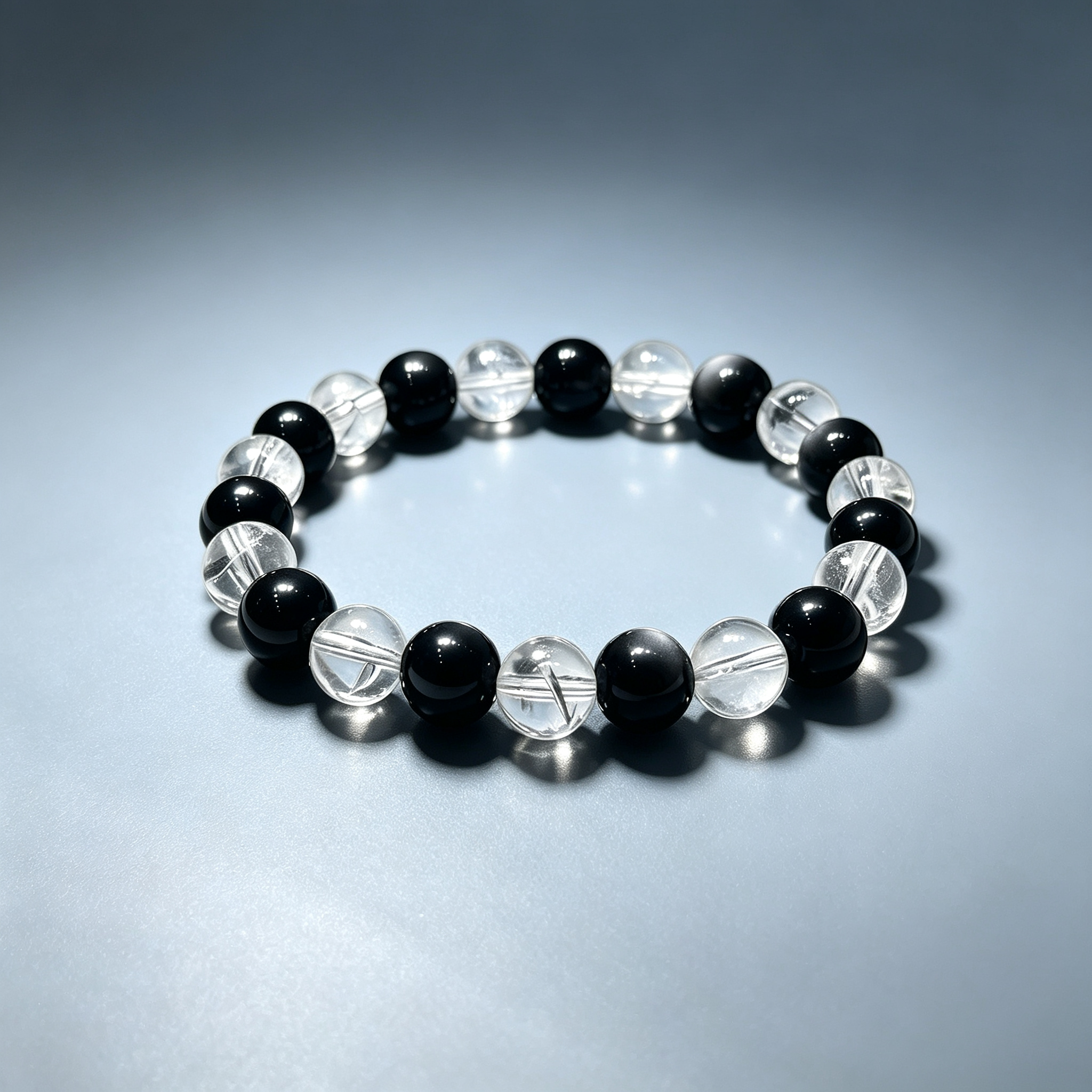 Silver Obsidian & Clear Azeztulite Bracelet | Protective Crystal Bracelet for Anxiety & Clear Path