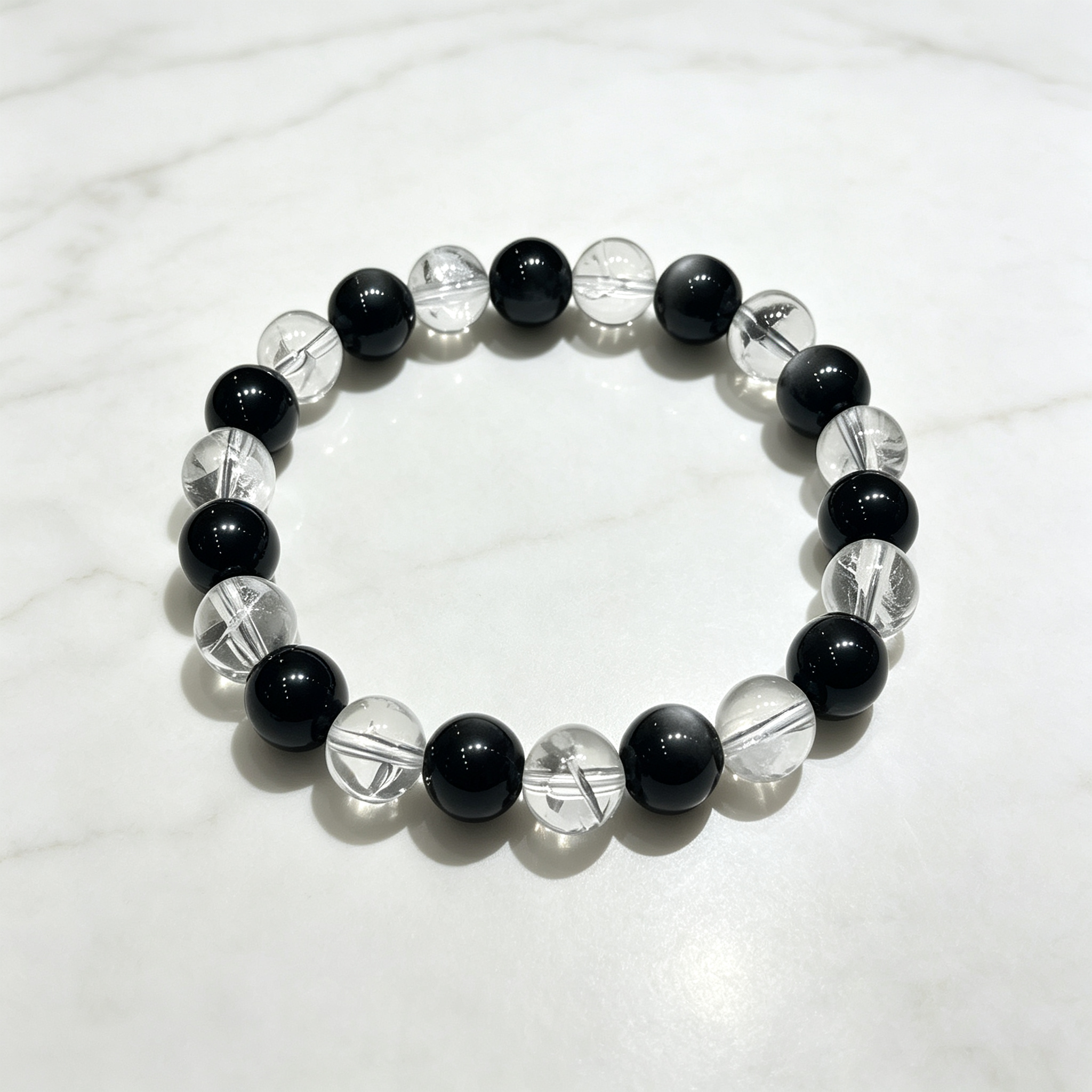 Silver Obsidian & Clear Azeztulite Bracelet | Protective Crystal Bracelet for Anxiety & Clear Path