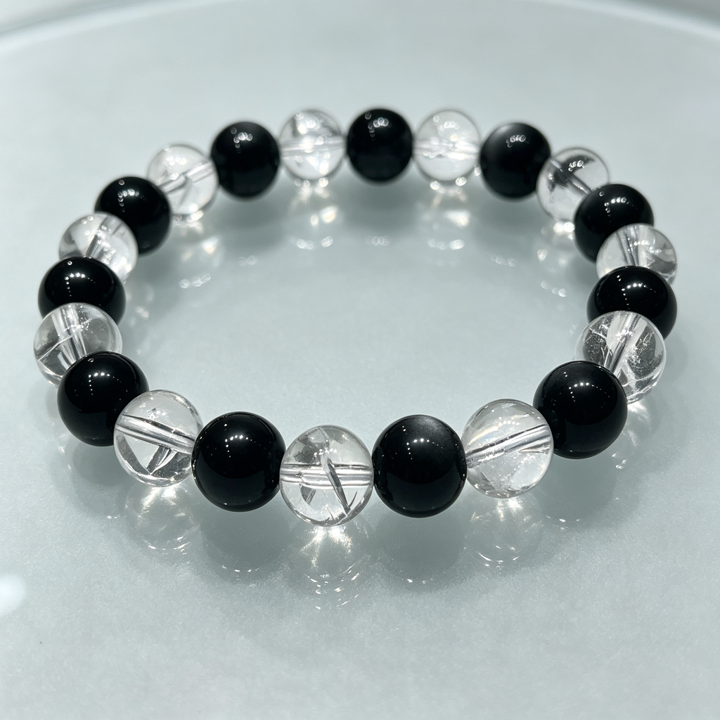 Silver Obsidian & Clear Azeztulite Bracelet | Protective Crystal Bracelet for Anxiety & Clear Path