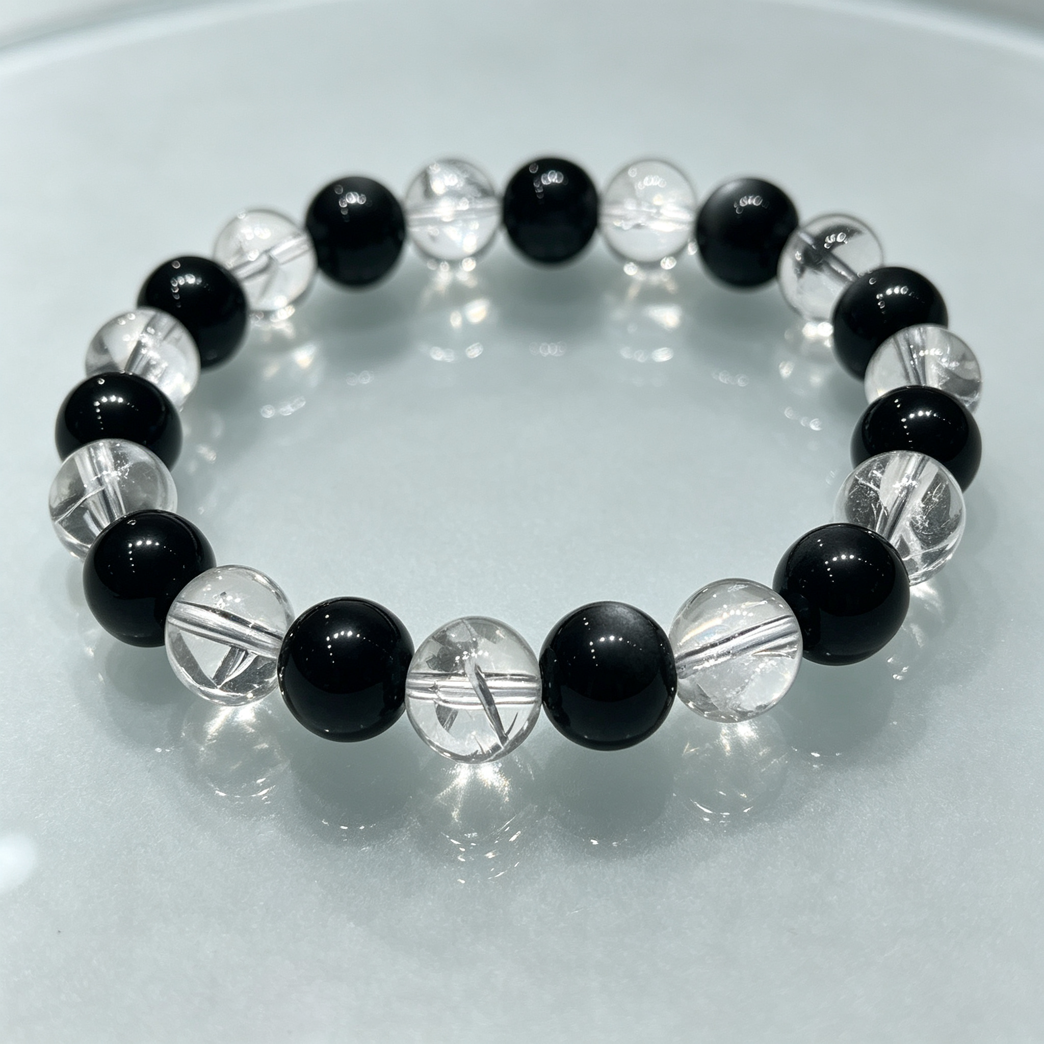 Silver Obsidian & Clear Azeztulite Bracelet | Protective Crystal Bracelet for Anxiety & Clear Path