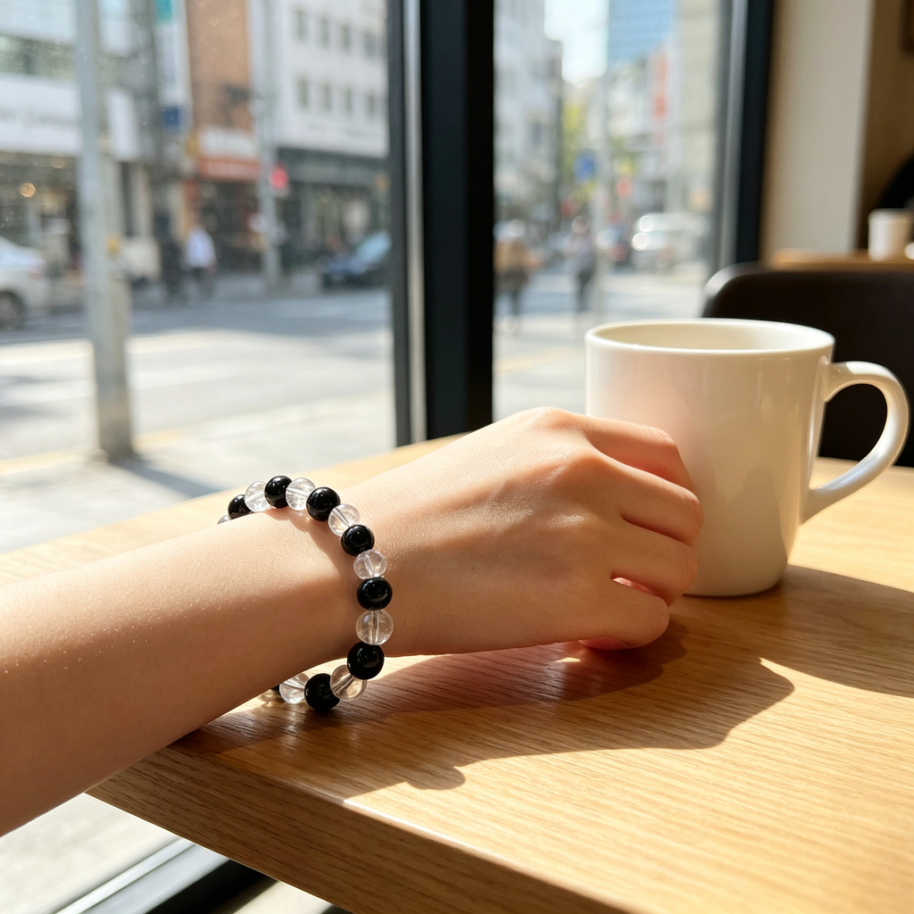 Silver Obsidian & Clear Azeztulite Bracelet | Protective Crystal Bracelet for Anxiety & Clear Path
