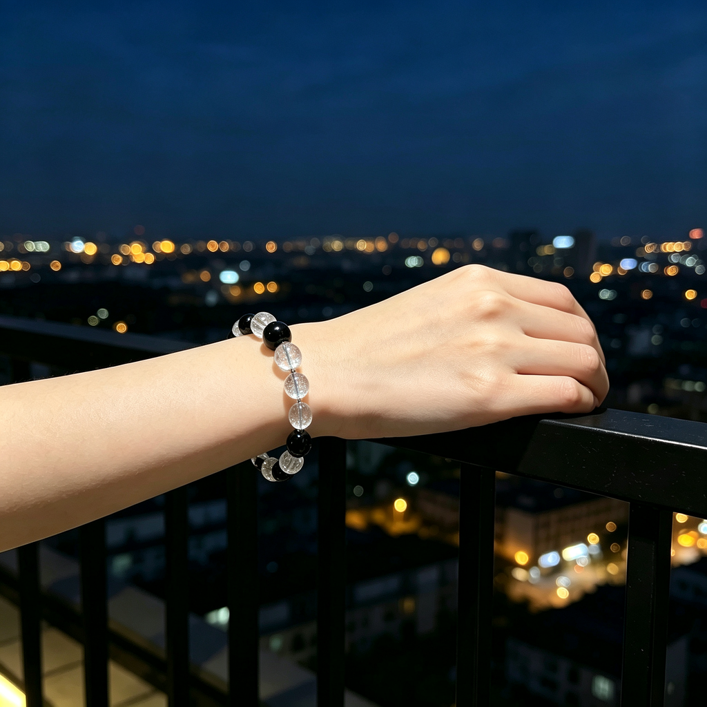 Silver Obsidian & Clear Azeztulite Bracelet | Protective Crystal Bracelet for Anxiety & Clear Path