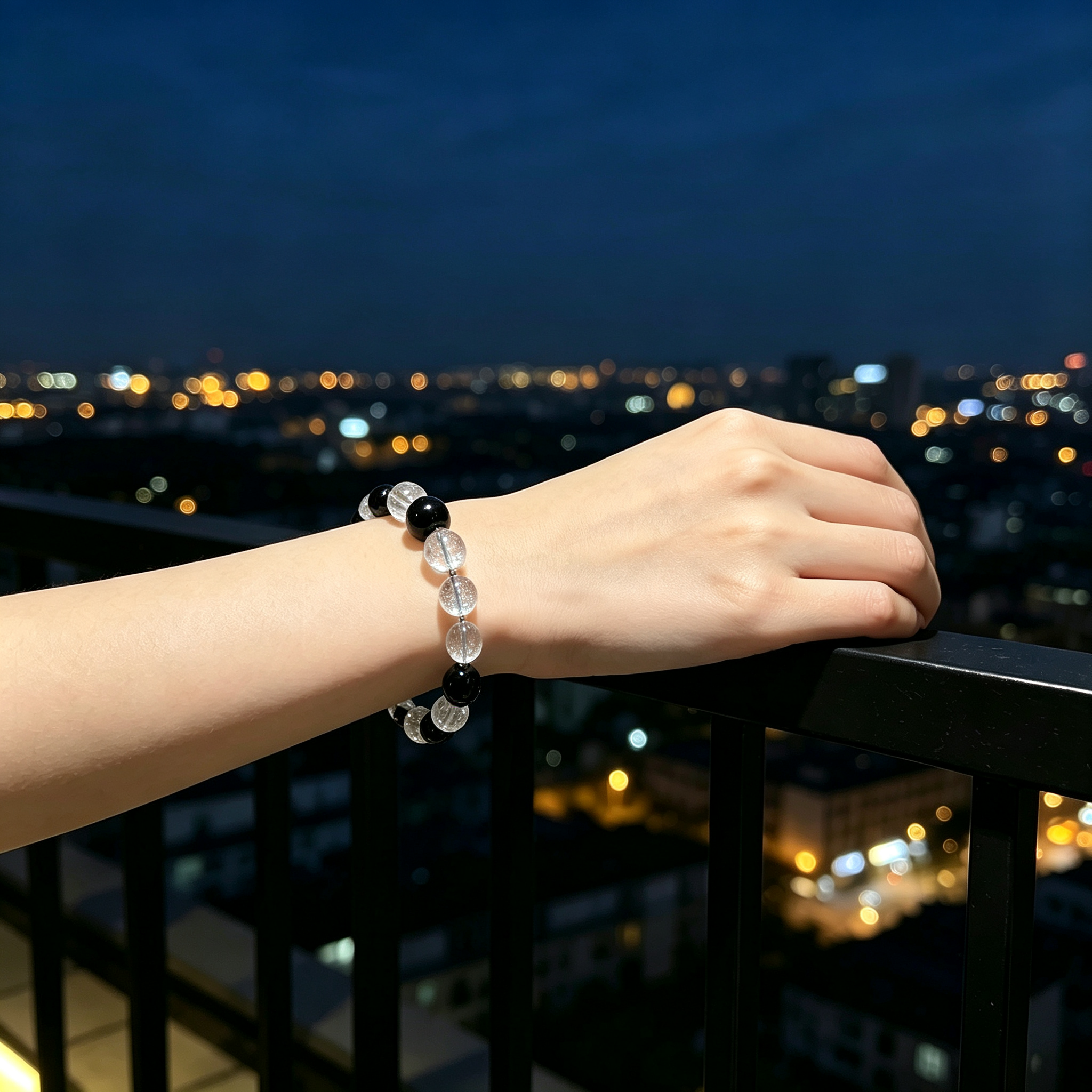Silver Obsidian & Clear Azeztulite Bracelet | Protective Crystal Bracelet for Anxiety & Clear Path