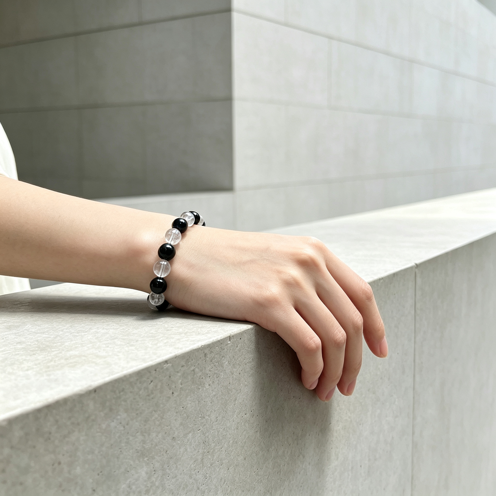 Silver Obsidian & Clear Azeztulite Bracelet | Protective Crystal Bracelet for Anxiety & Clear Path