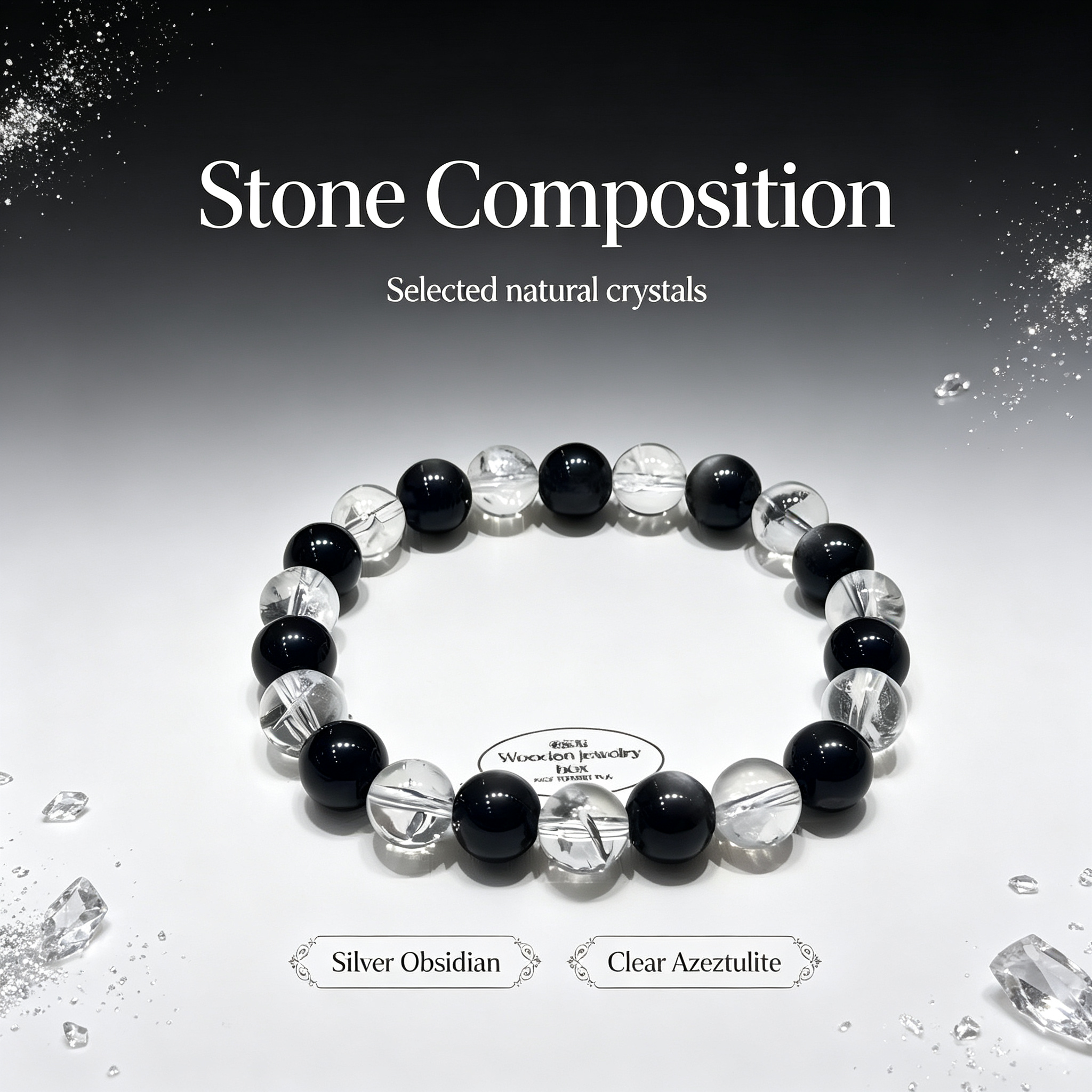 Silver Obsidian & Clear Azeztulite Bracelet | Protective Crystal Bracelet for Anxiety & Clear Path