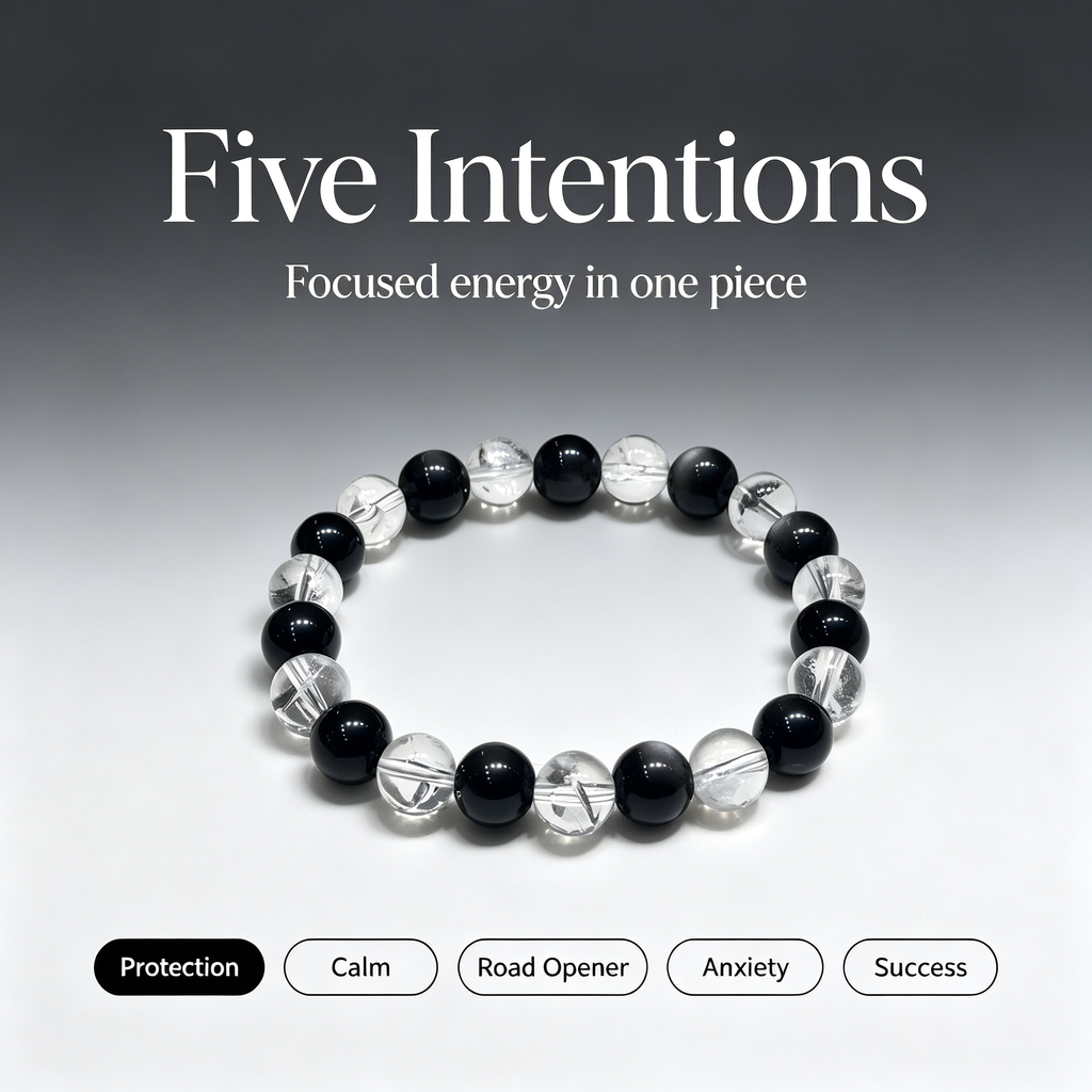Silver Obsidian & Clear Azeztulite Bracelet | Protective Crystal Bracelet for Anxiety & Clear Path