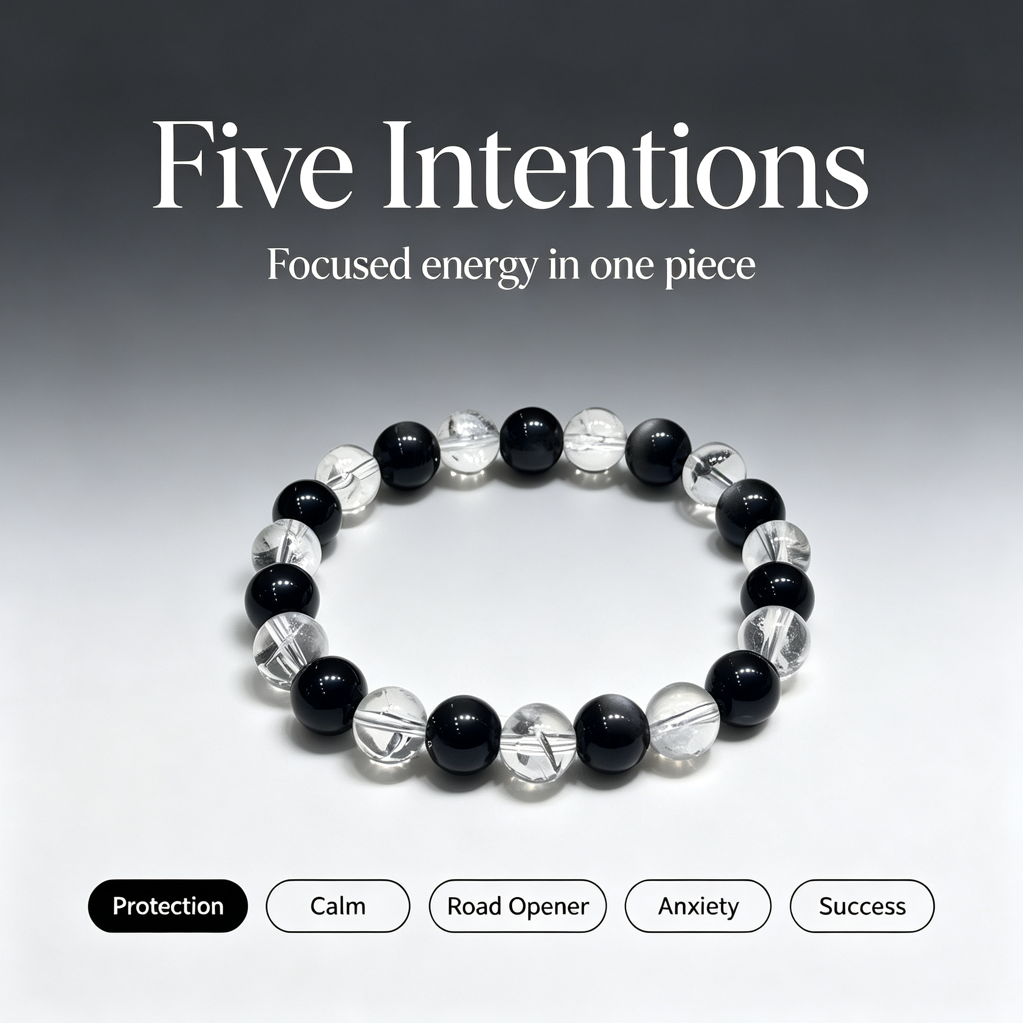 Silver Obsidian & Clear Azeztulite Bracelet | Protective Crystal Bracelet for Anxiety & Clear Path