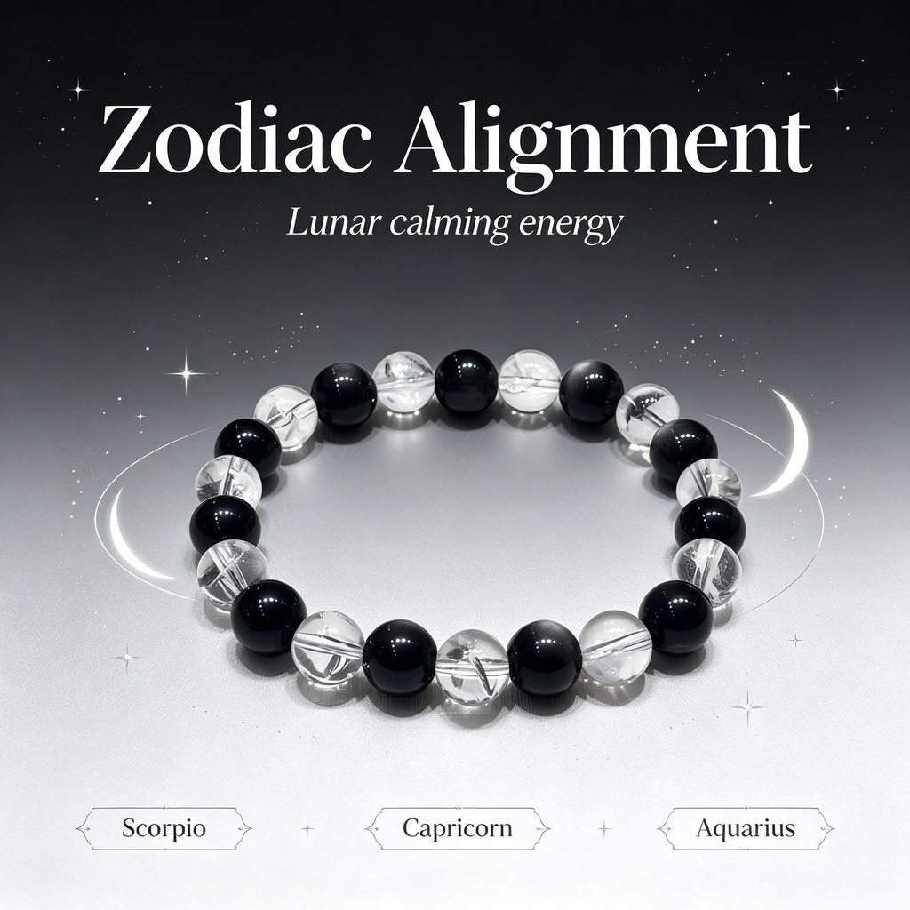 Silver Obsidian & Clear Azeztulite Bracelet | Protective Crystal Bracelet for Anxiety & Clear Path