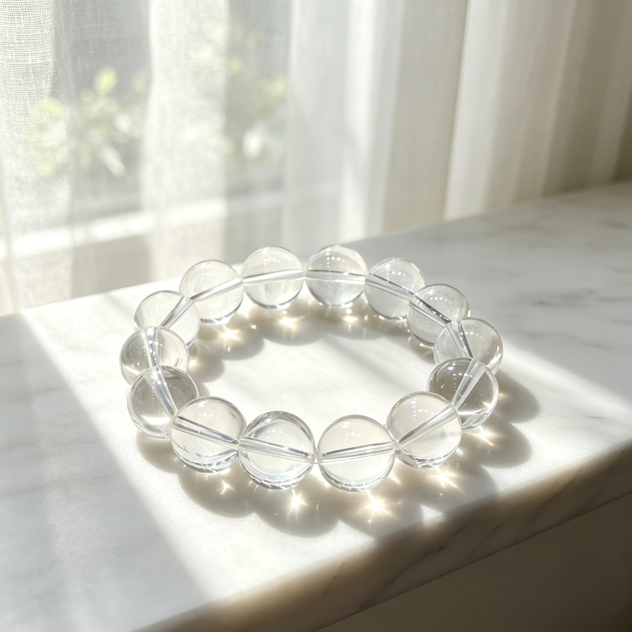 Natural Clear Quartz Bracelet, Healing Crystal Beaded Bracelet for Calm & Success